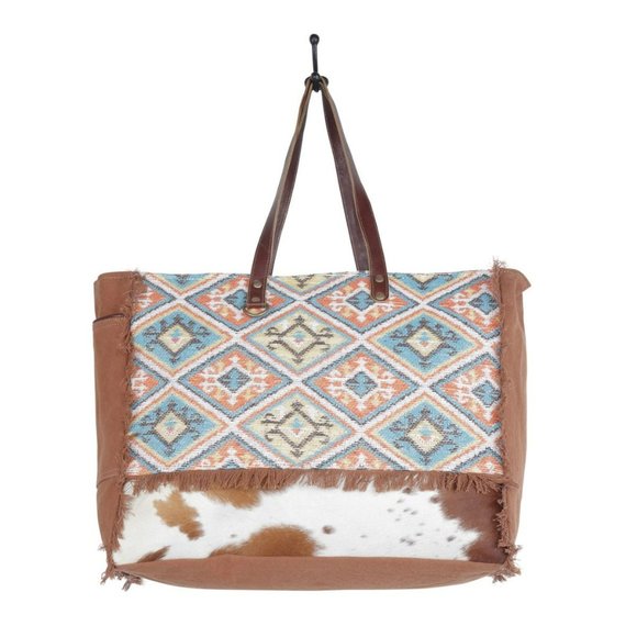 Ambrose XLarge Weekender Bag NWT with Hair On Leather Trim - Picture 5 of 6